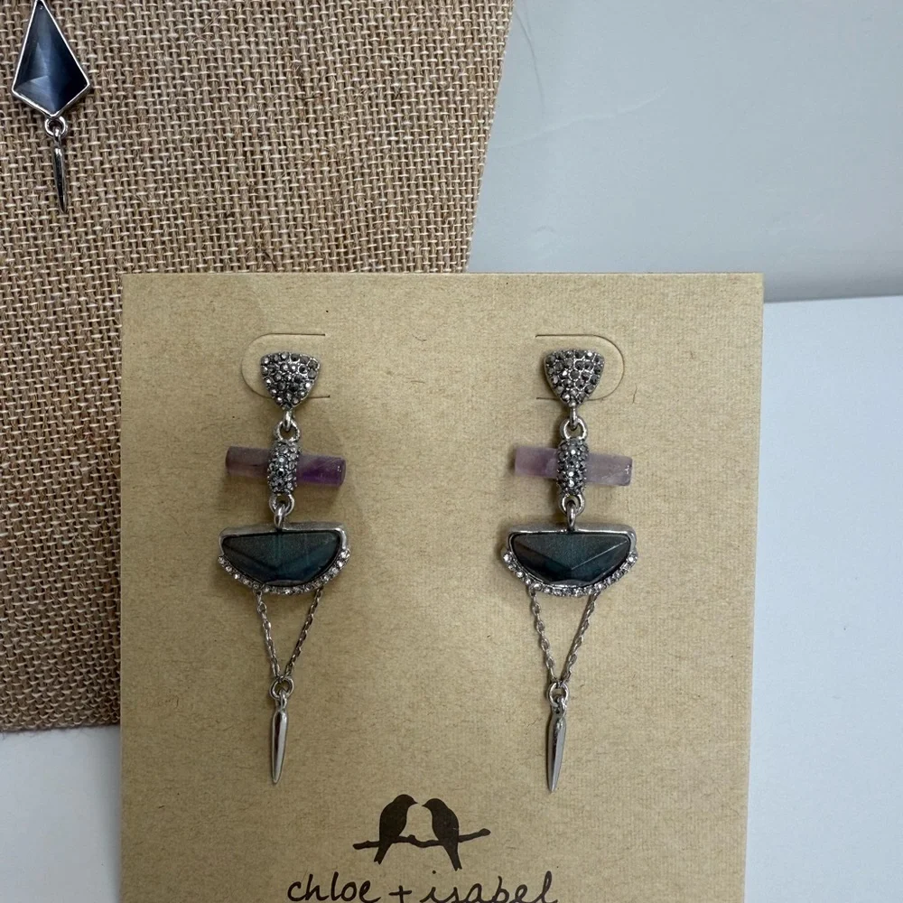Chloe + Isabel Adjustable Gemstone Necklace & Earrings Set | Silver | NWT - Picture 2 of 5